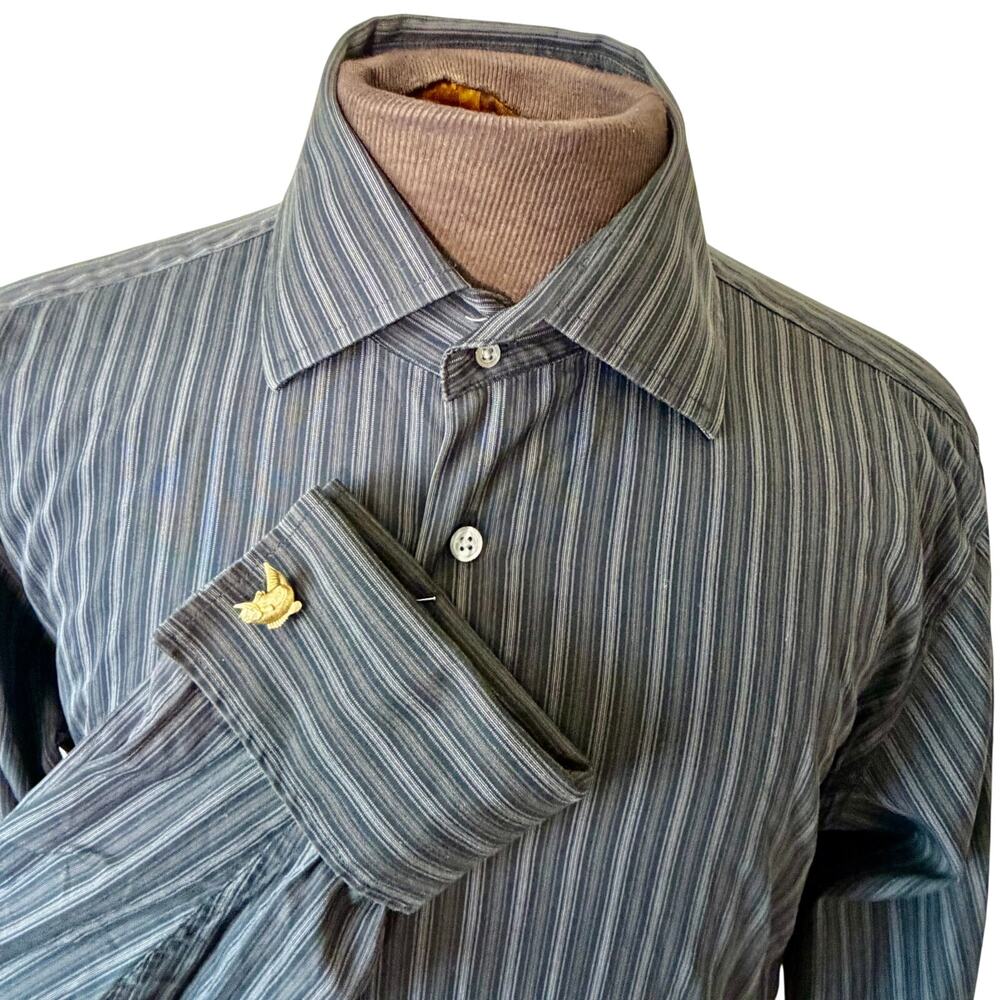 Banana Republic Men's button down Shirt navy French cuff 100% cotton 16-16.5 Lg
